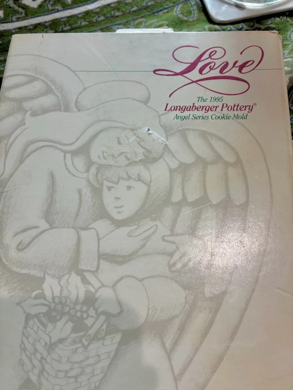 Longaberger 1995 Angel Series Cookie Mold. EC. 7.5”x6”. Original Box. “Love”